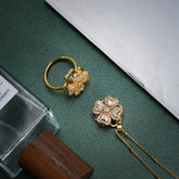 Four-Leaf Clover Rotating Pendant Necklace & Ring Set with Zirconia, 14K Gold Plated, Adjustable 18-20 Inch Chain for Women – Elegant & Playful Nature-Inspired Jewelry